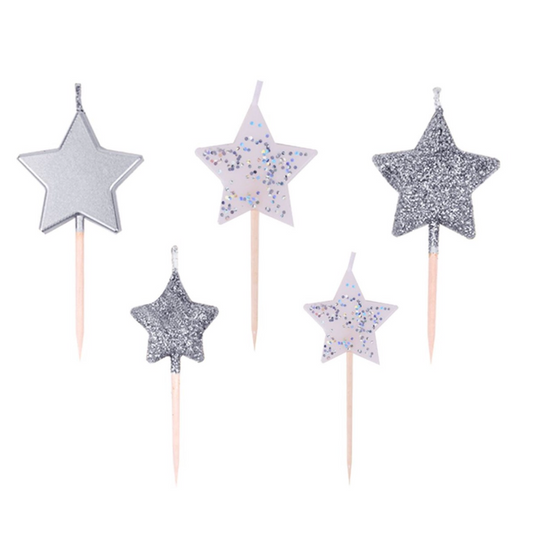 Vela Decorativa Estrella Plateada Combinada 7.5cm/6.5cm 5uds