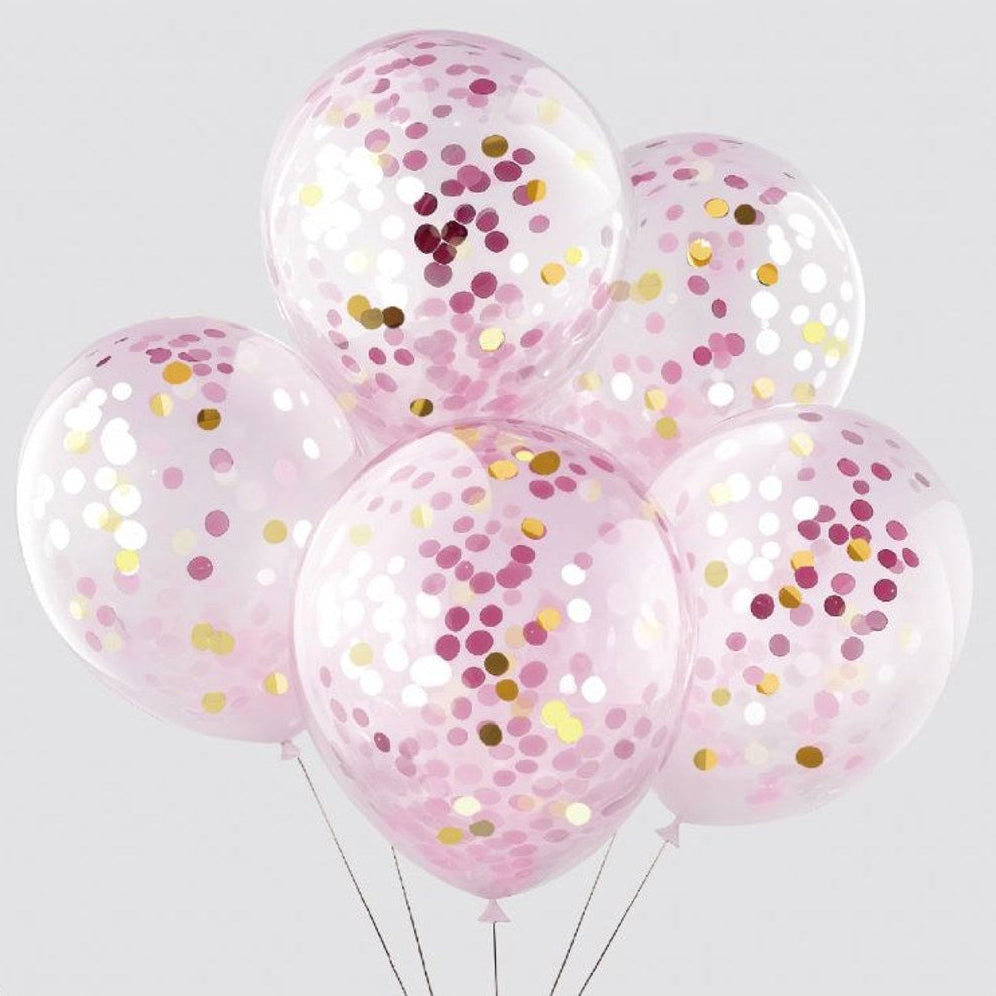 Globo de Látex con Confeti Transparente 30 cm (12") 5 uds