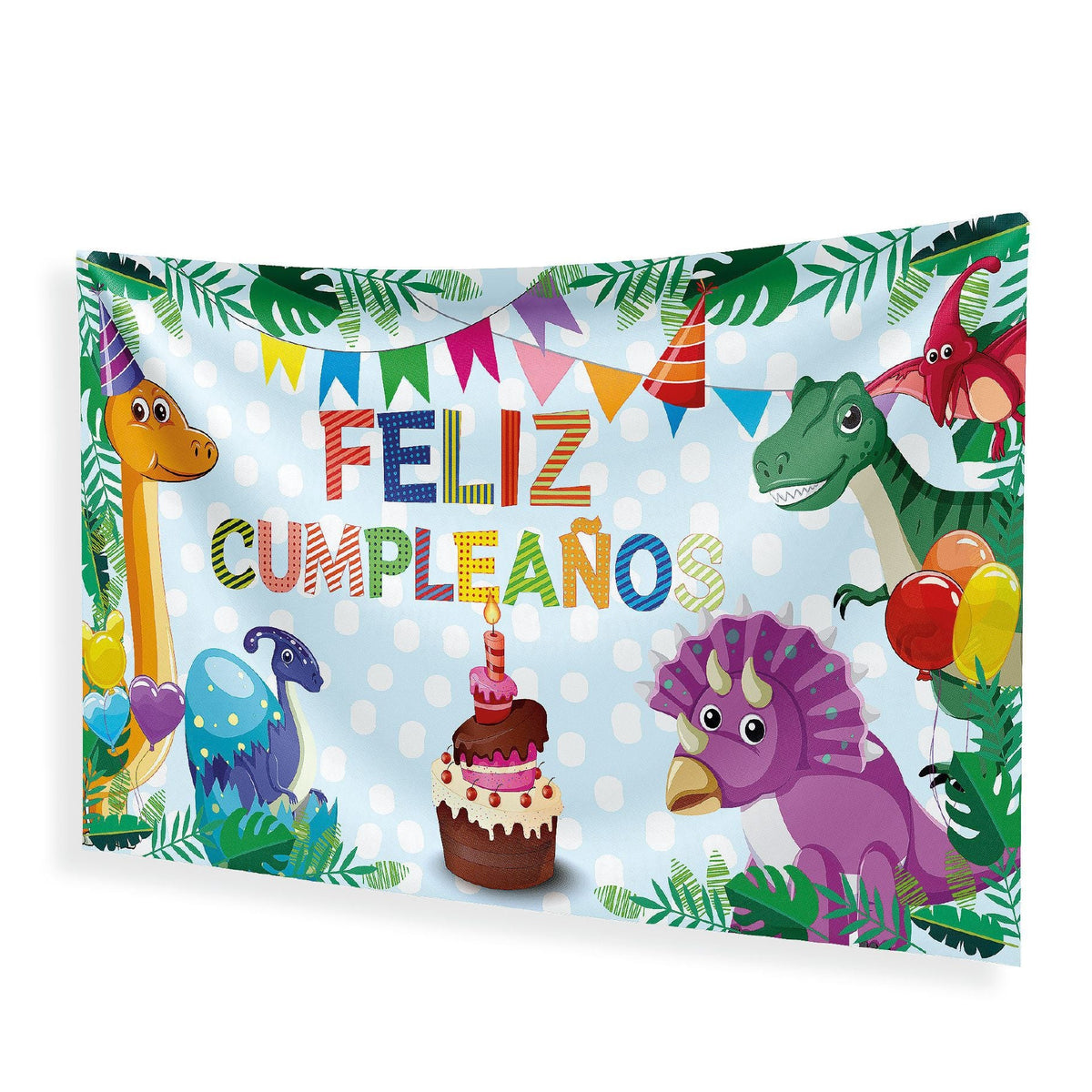Pancarta Tela Feliz Cumpleaños Dinosaurios Pastel 120x68 cm