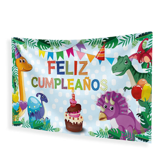 Pancarta Tela Feliz Cumpleaños Dinosaurios Pastel 120x68 cm