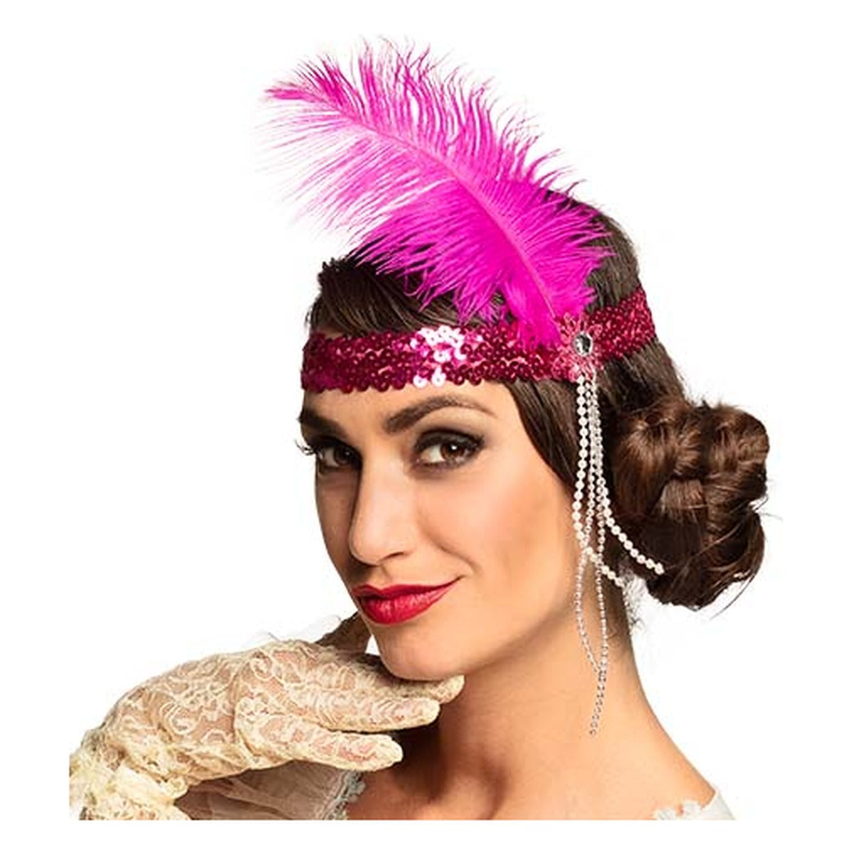 Diadema Flapper con Plumas Fucsia
