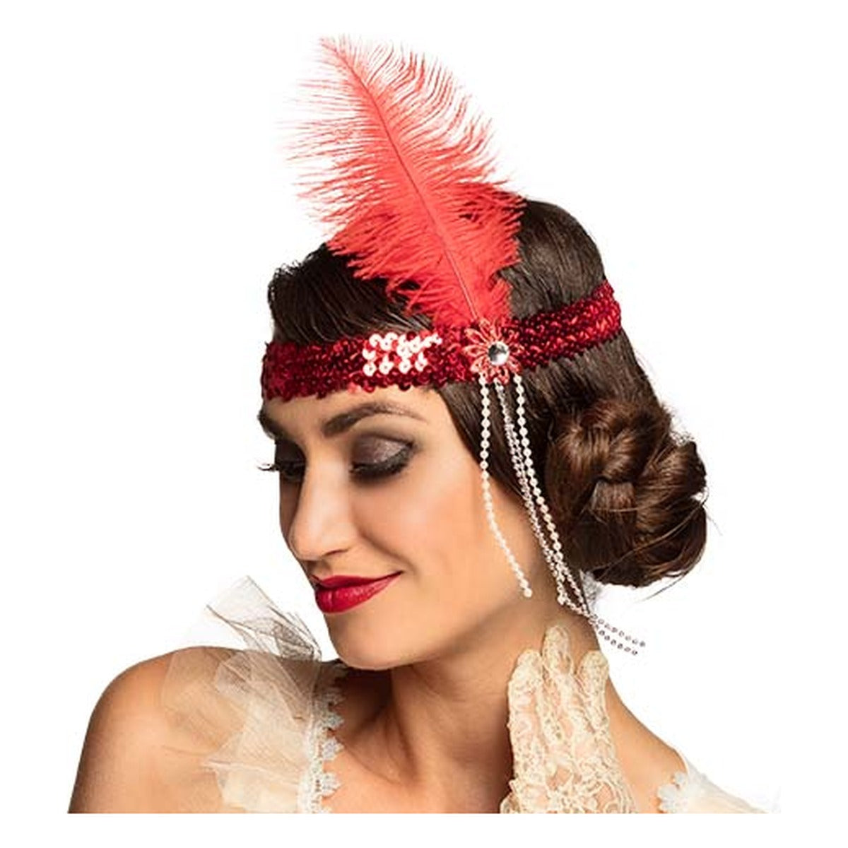 Diadema Flapper con Plumas Rojo