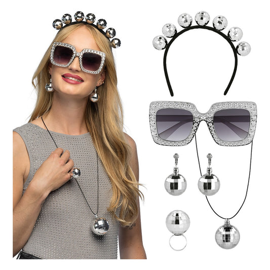 Set Disco 5 piezas Tiara, Gafas, Collar, Anillo y Pendientes