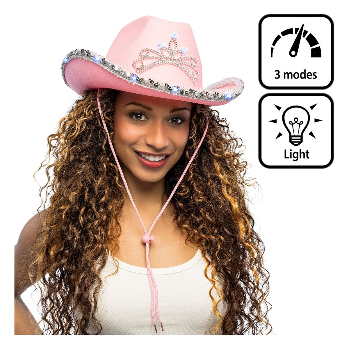 Sombrero Cowboy Rosa con Luz LED Glimmer