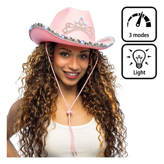 Sombrero Cowboy Rosa con Luz LED Glimmer