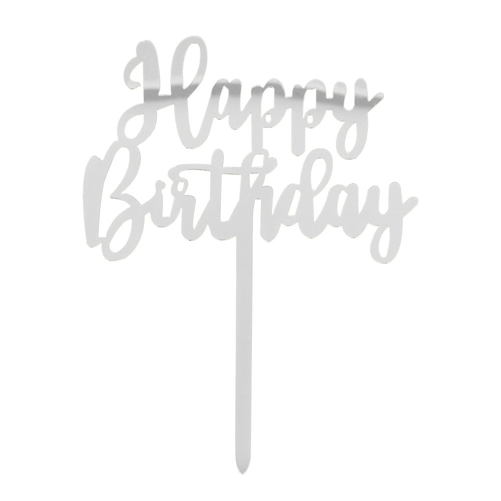 Topper para Tarta Feliz Cumpleaños Plateado 15,5 x 11 cm