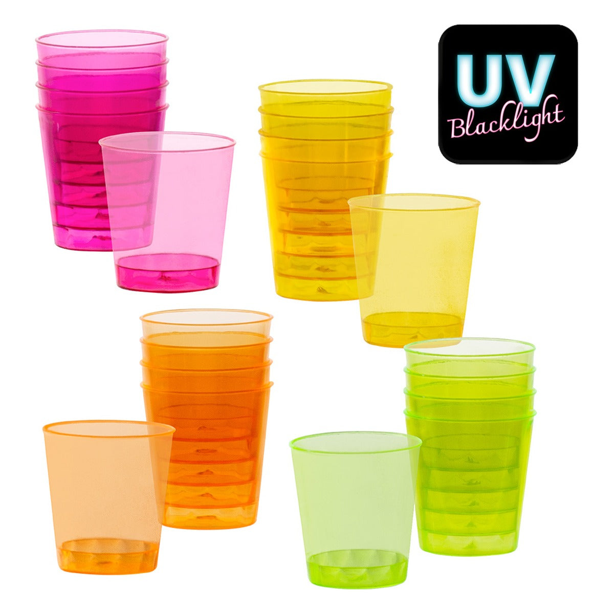 Vasos de Chupito de Plástico Neón UV 20 uds