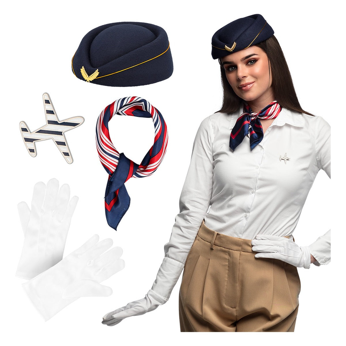 Set Azafata Gorra, Guantes, Pañuelo e Insignia