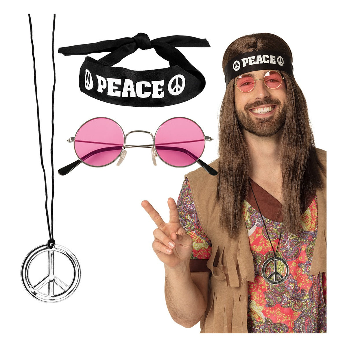 Set Peace Diadema, Gafas de Fiesta y Collar