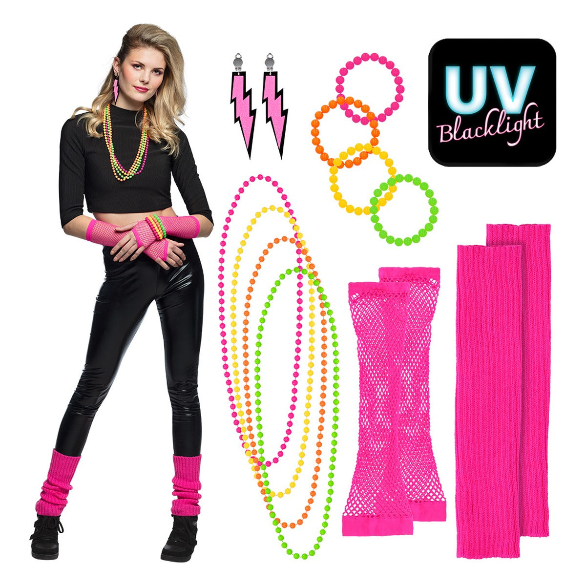 Set 80's UV Calentadores, Manguitos, Collares, Pulseras y Pendientes