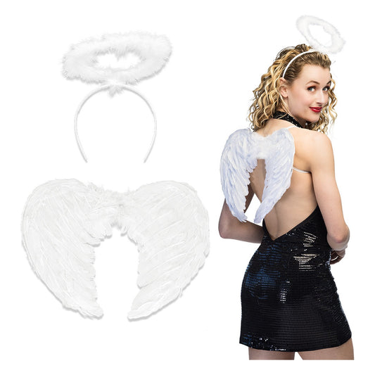 Set Ángel Blanco Diadema Halo y Alas