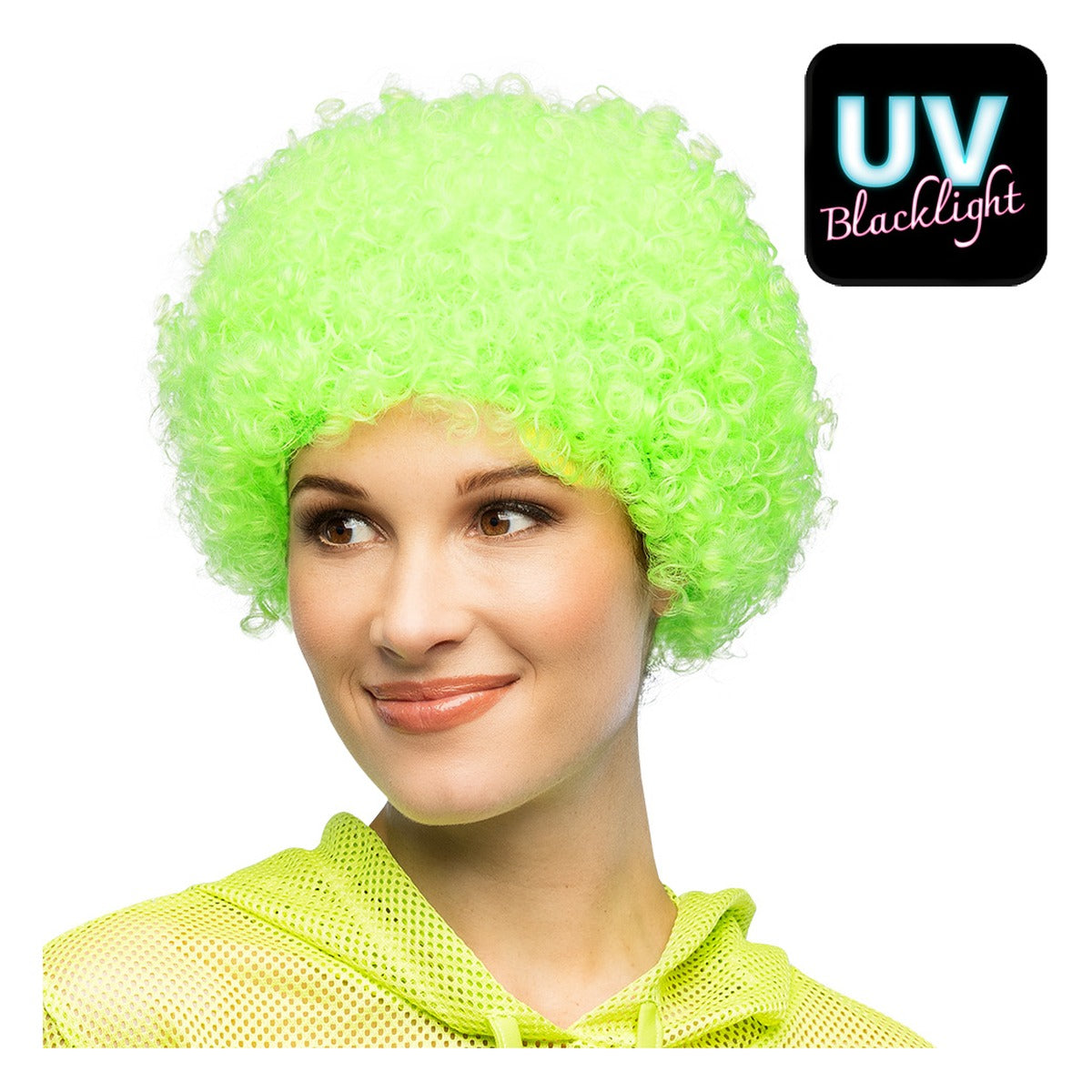 Peluca Afro Rizada Verde Neón UV