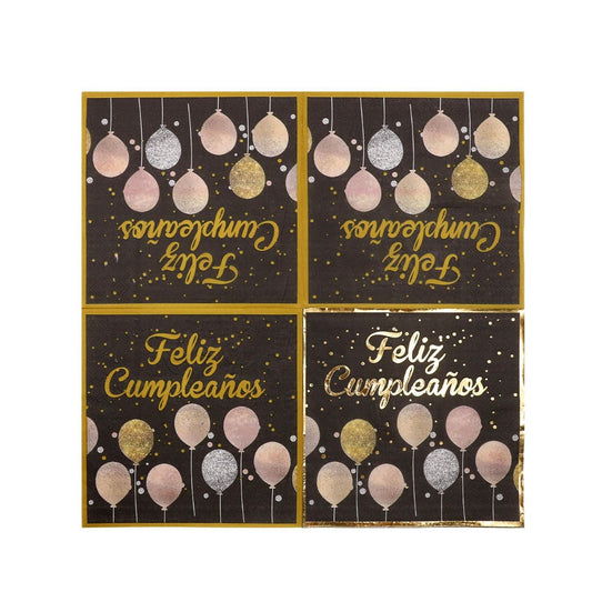 Servilletas Feliz Cumpleaños Negro con Globos 33 x 33 cm 10 uds