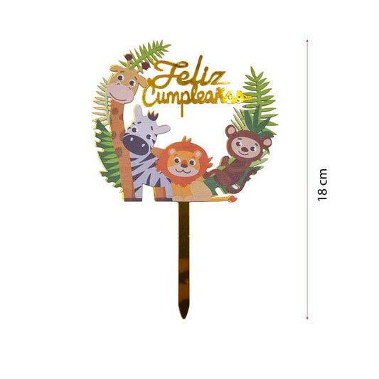Topper Acrílico Feliz Cumpleaños Animales