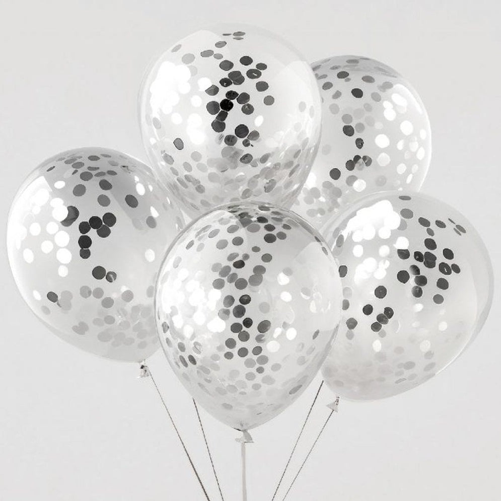 Globo de Látex con Confeti Transparente 30 cm (12") 5 uds