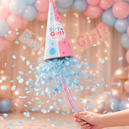 Cono Confetti «Boy / Girl» 18 cm | Azul y Rosa
