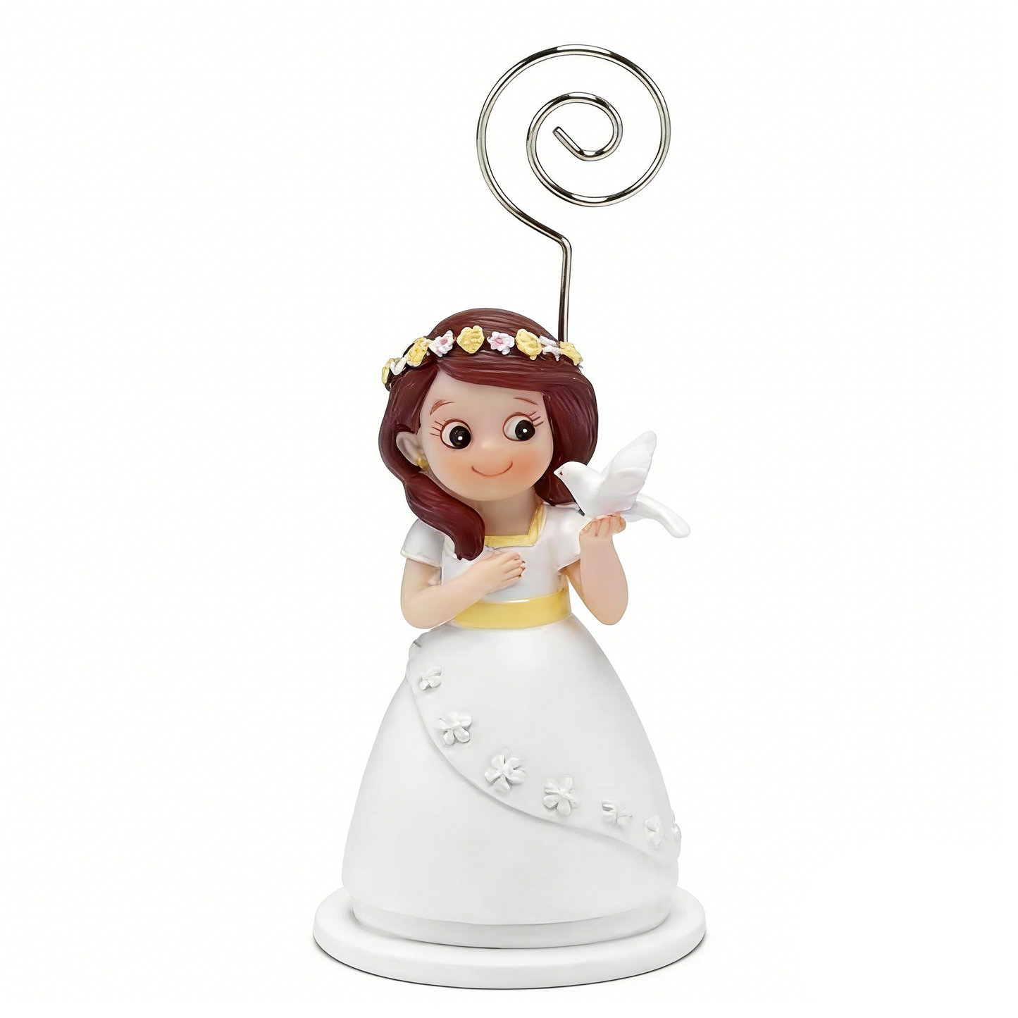 Sujeta-Tarjetas Niña Comunión con Paloma 9cm| Figura Decorativa