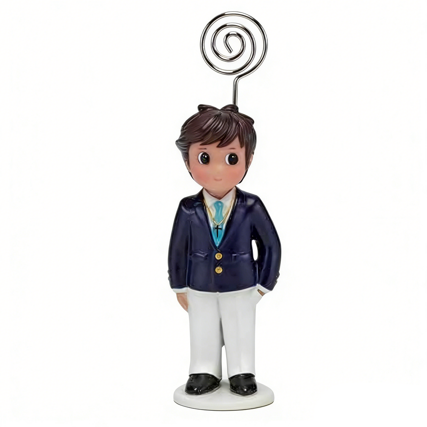 Sujeta-Tarjetas Niño Comunión con Cruz 9cm| Figura Decorativa
