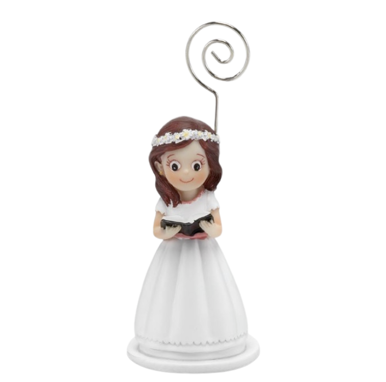 Sujeta-Tarjetas Niña Comunión con Libro 9cm| Figura Decorativa