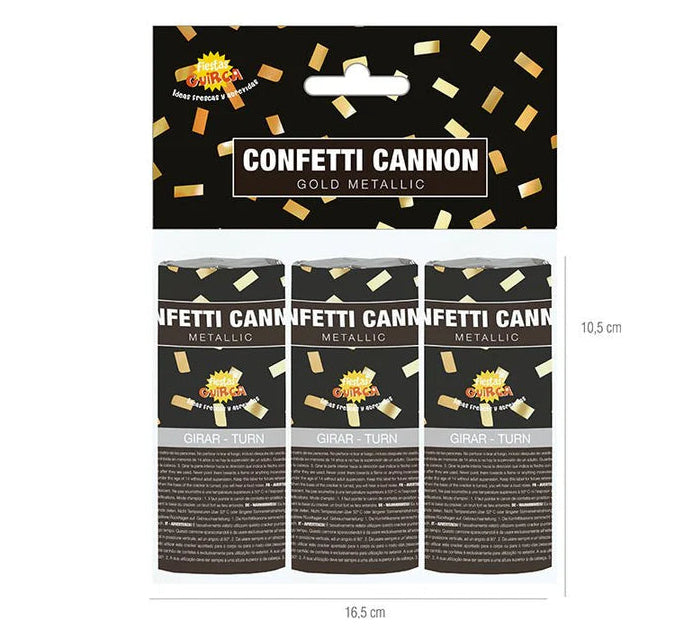 Cañón Confeti Dorado 10,5 cm Pack 3 uds