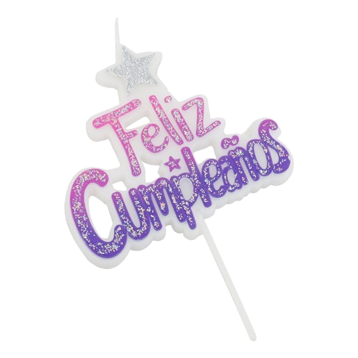 Vela Feliz Cumpleaños Rosa y Morado con Purpurina 8,8 x 13 cm