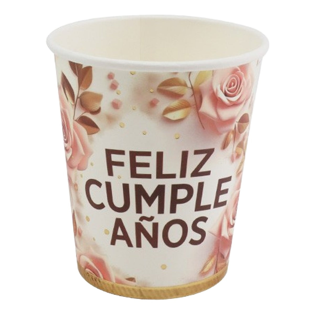 Vasos Cartón Feliz Cumpleaños Rosas 250 ml 6 uds
