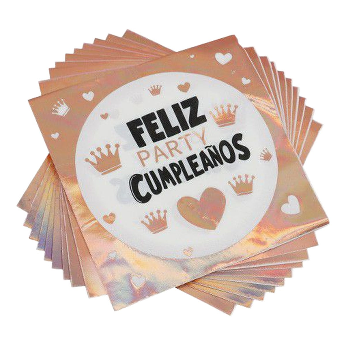 Servilletas Feliz Party Cumpleaños Oro Rosa Coronas y Corazones 33 x 33 cm 10 uds