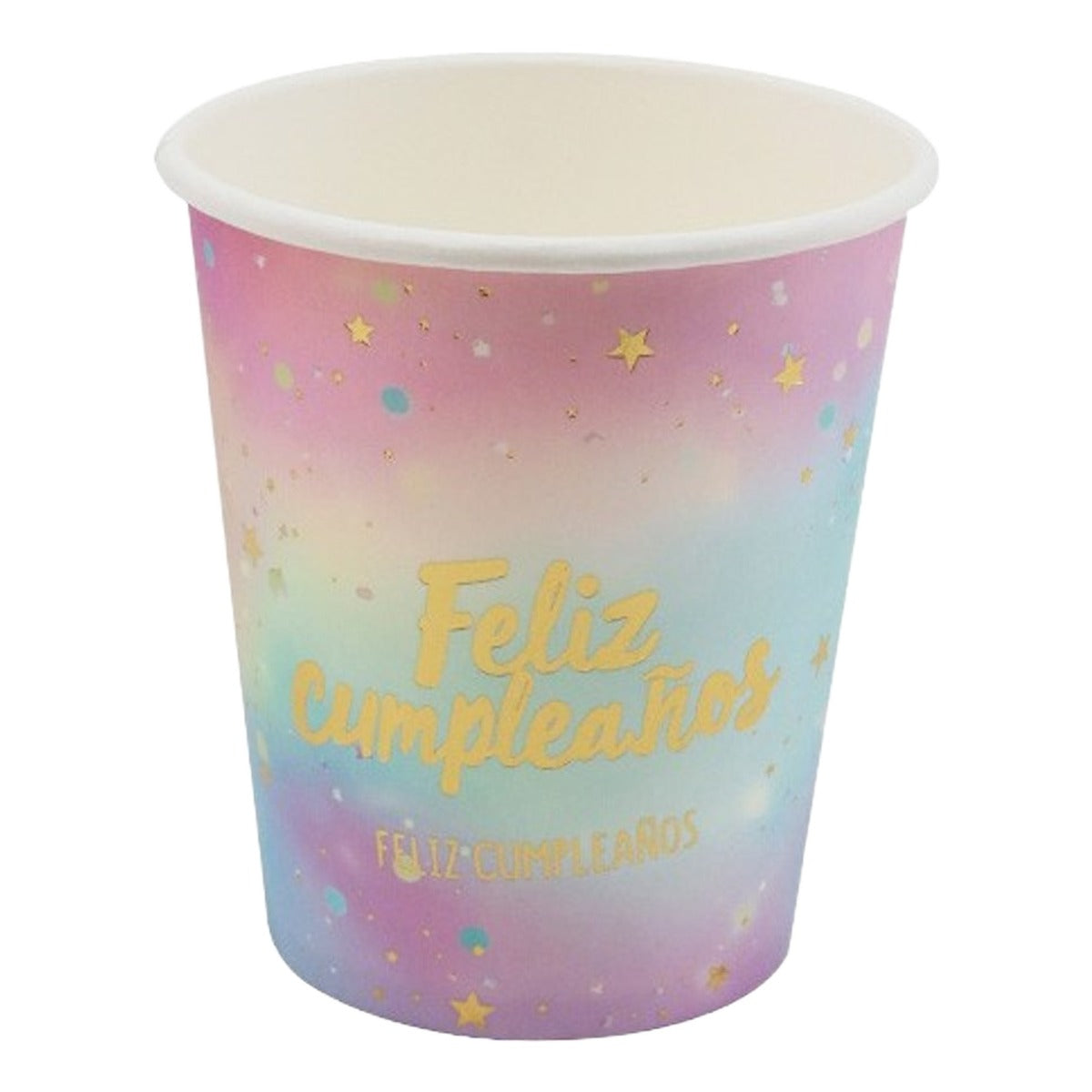 Vasos Cartón Feliz Cumpleaños Degradado Arcoíris 250 ml 6 uds