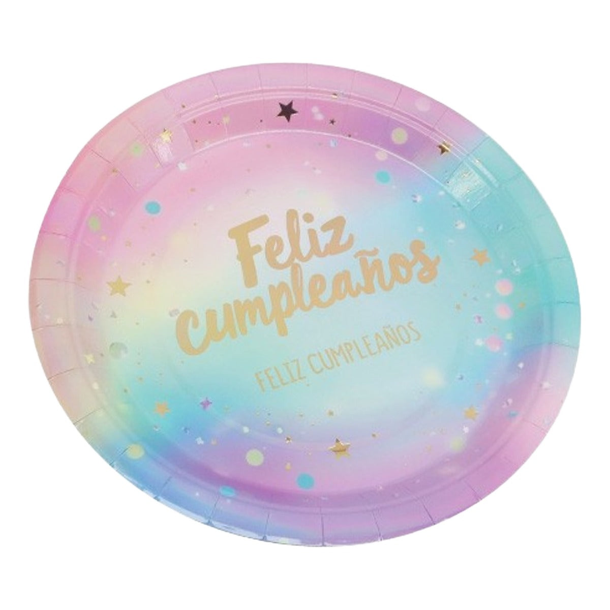 Platos Cartón Feliz Cumpleaños Degradado Arcoíris 6 uds