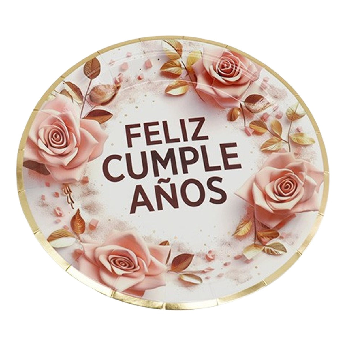 Platos Cartón Feliz Cumpleaños Rosas 6 uds