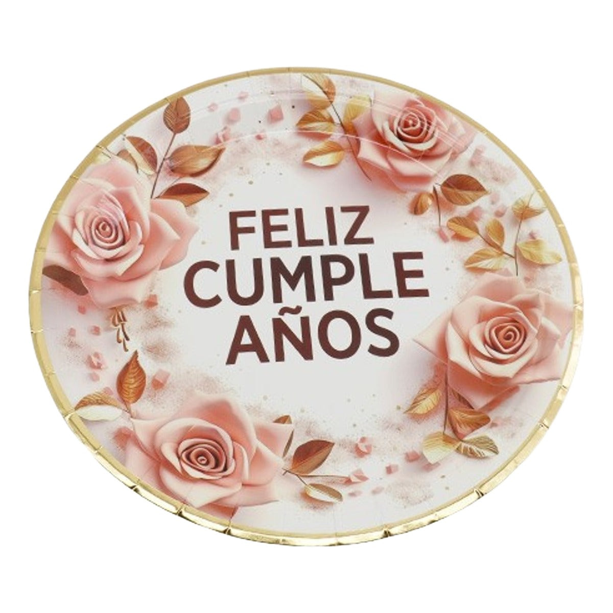 Platos Cartón Feliz Cumpleaños Rosas 6 uds