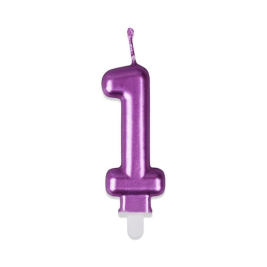 Vela Número Metalizada Morada 7,5 cm (0-9 y ?)