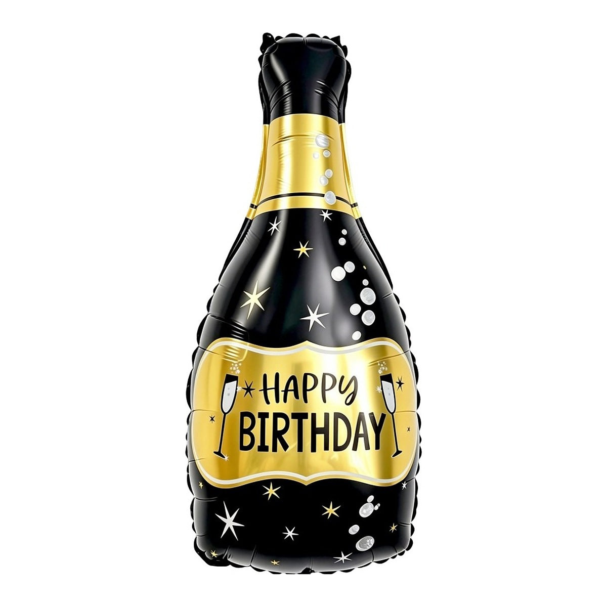 Globo Foil Botella de Champán Happy Birthday Negro y Dorado 44 x 83 cm