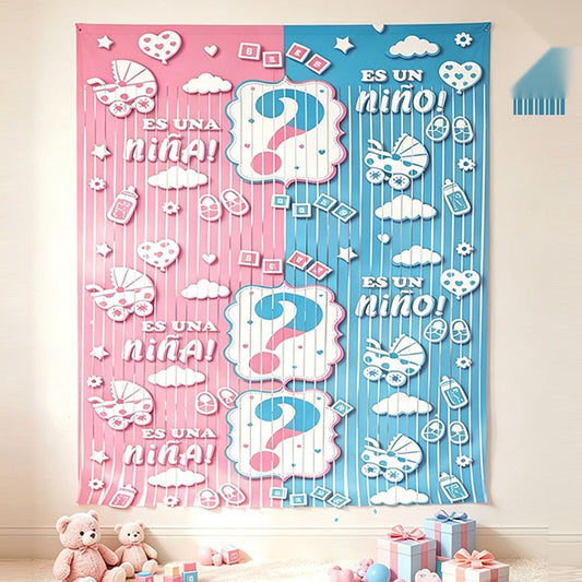 Cortina de Flecos Gender Reveal Rosa y Azul 1 x 2 m