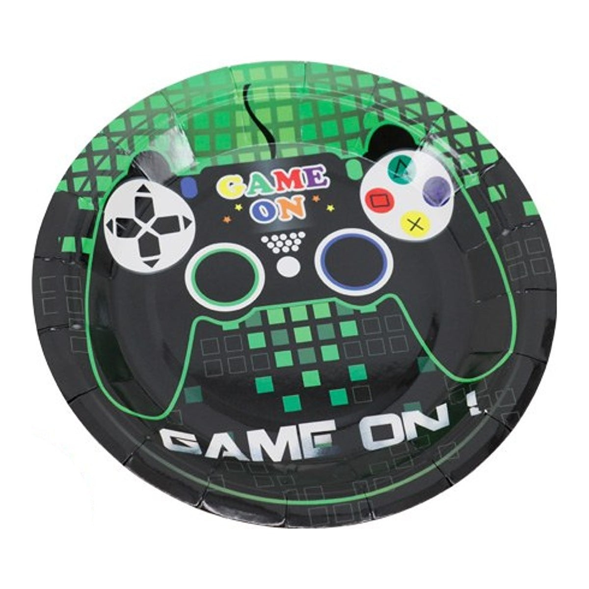 Platos Cartón Game On Mando Píxeles Negro 18,5 cm 8 uds