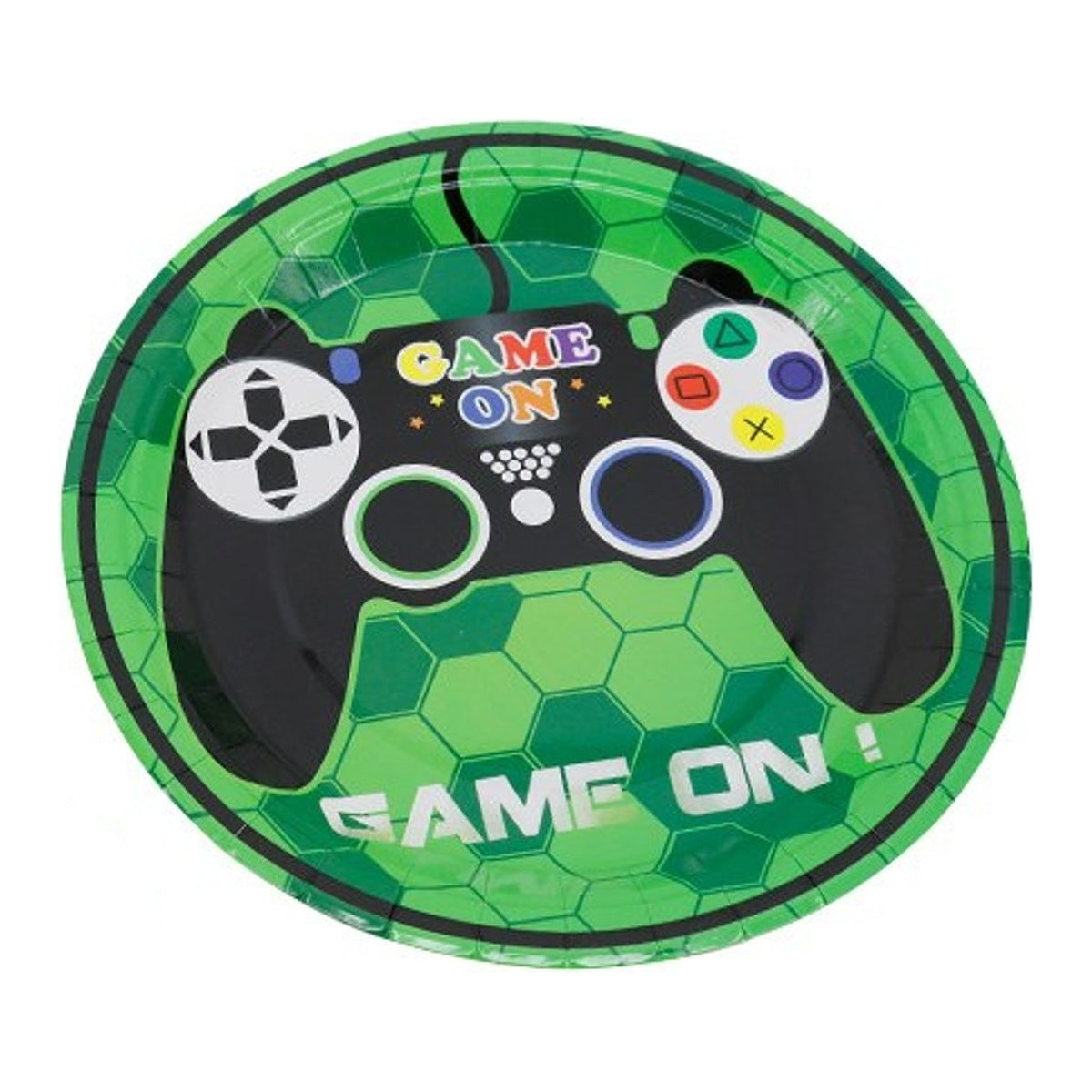 Platos Cartón Game On Mando Hexágonos Verde 23,5 cm 6 uds