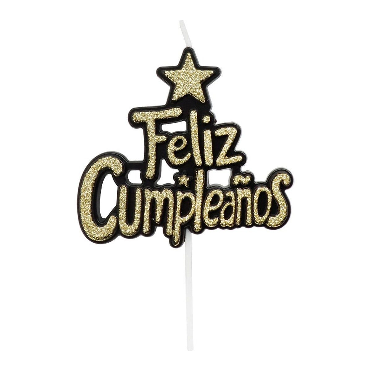 Vela Feliz Cumpleaños Negro y Dorado con Purpurina 8,8 x 13 cm
