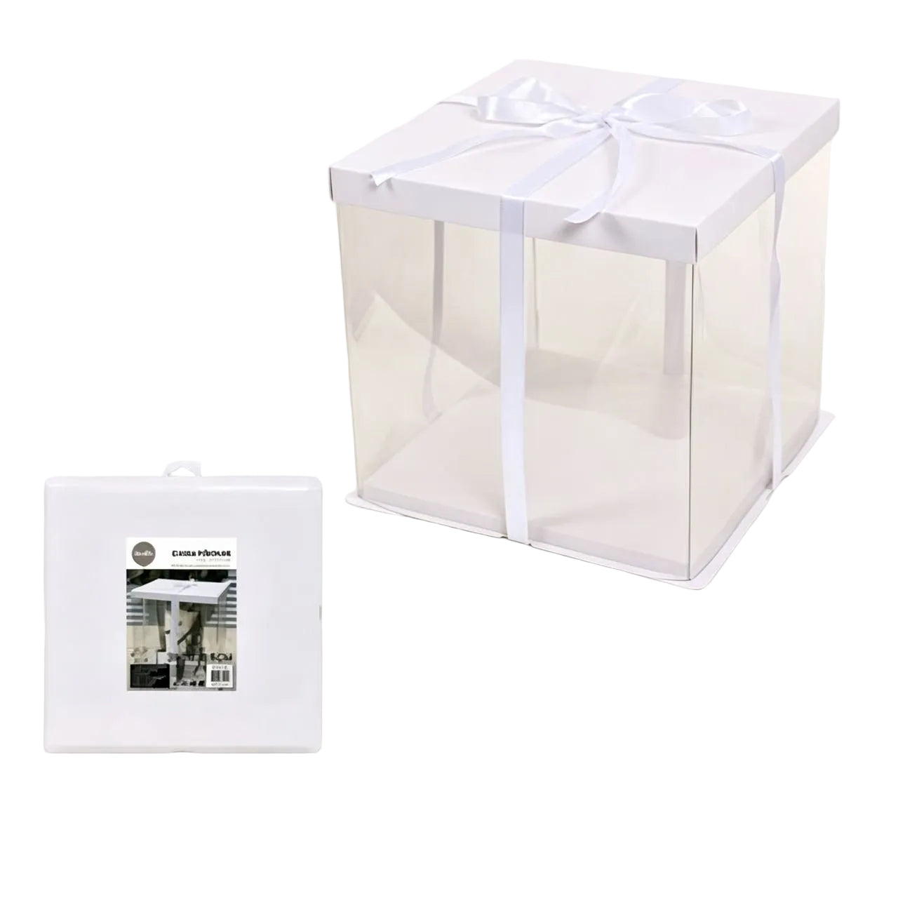 Caja Cuadrada para Pasteles 4 Lados Transparentes con Tapa Blanca varios tamanos