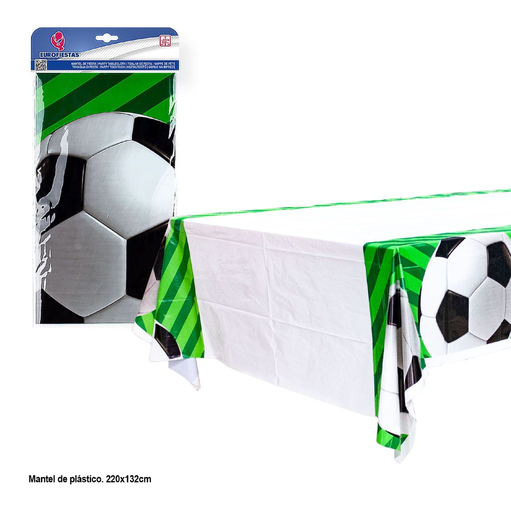 Mantel Plástico Verde con Balón de Fútbol 220x132 cm