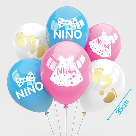 Set Globos Gender Reveal 6 Uds 35cm