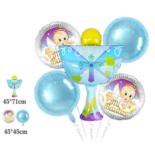 Set Globos Bautizo Cáliz y Ángel 5 uds Niño/Niña