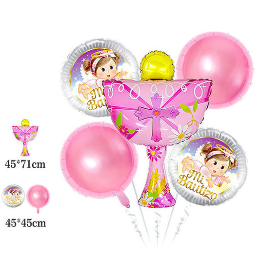 Set Globos Bautizo Cáliz y Ángel 5 uds Niño/Niña