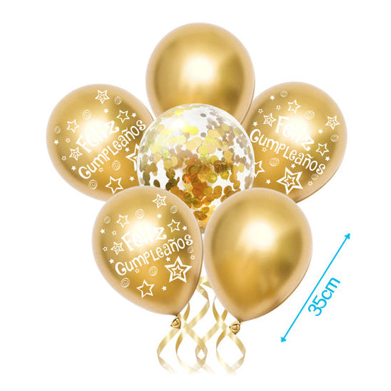 Set 6 Globos Látex Feliz Cumpleaños