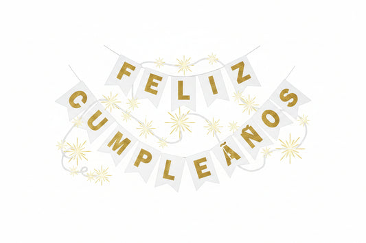 Guirnalda Feliz Cumpleaños Negro Oro con Luces 3,4m