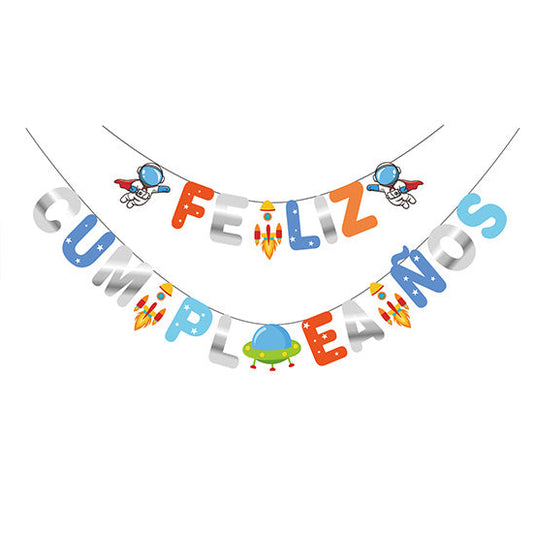 Guirnalda Feliz Cumpleaños Astronauta 4,5m