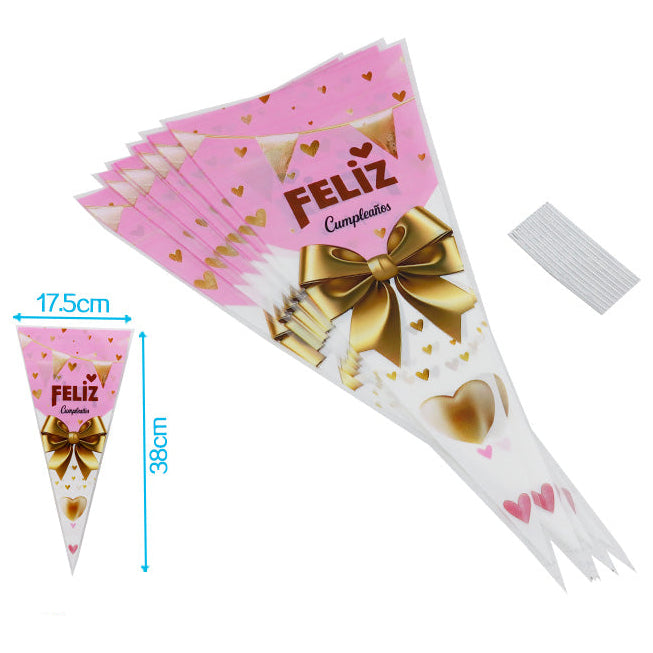 Bolsas Chuches Corazón Rosa Dorado 17.5x38cm 10 uds