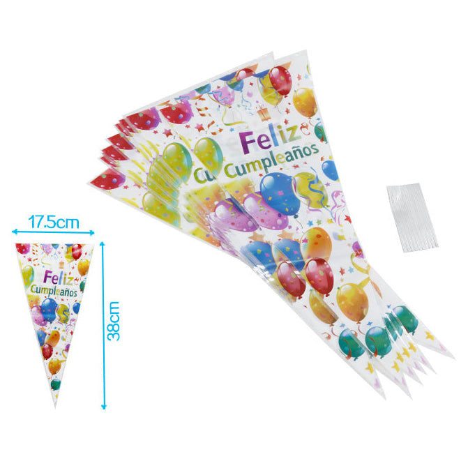 Bolsas Chuches Colores Feliz Cumpleaños 17.5x38cm 10 uds