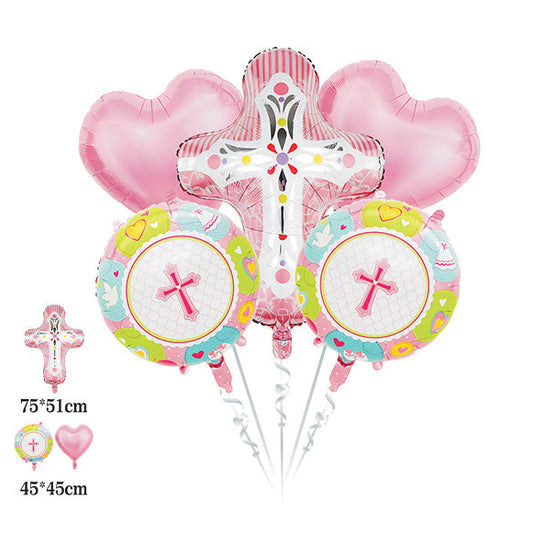 Set 5 Globos Foil Bautizo Cáliz y Ángel | Niño y Niña