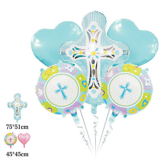 Set 5 Globos Foil Bautizo Cáliz y Ángel | Niño y Niña