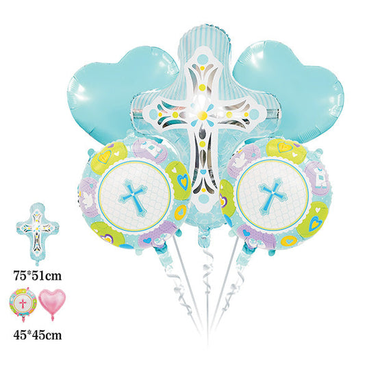 Set 5 Globos Foil Bautizo Cáliz y Ángel | Niño y Niña